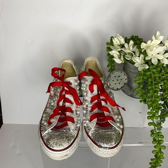 Converse‎ Low Top Pearl Embellished Wedding Chucks Youth Size 3 - Picture 3 of 15